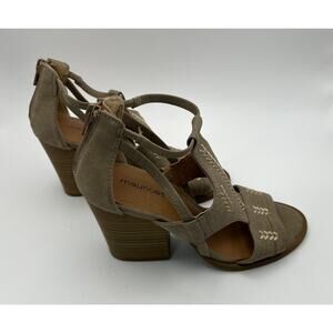 Maurices Taupe Embroidered Block-Heel Sandals